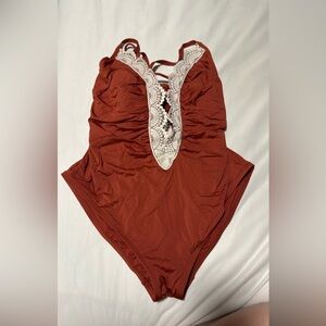 Rust One-Piece Swimsuit with Lace Detail